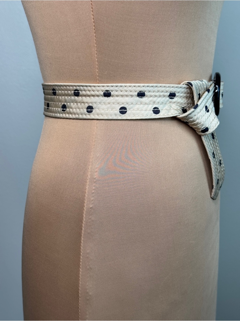 J.Crew 100% Silk Belt Ivory Beige Polka Dot Vintage 2007 Small Medium Adjustable - Picture 2 of 8
